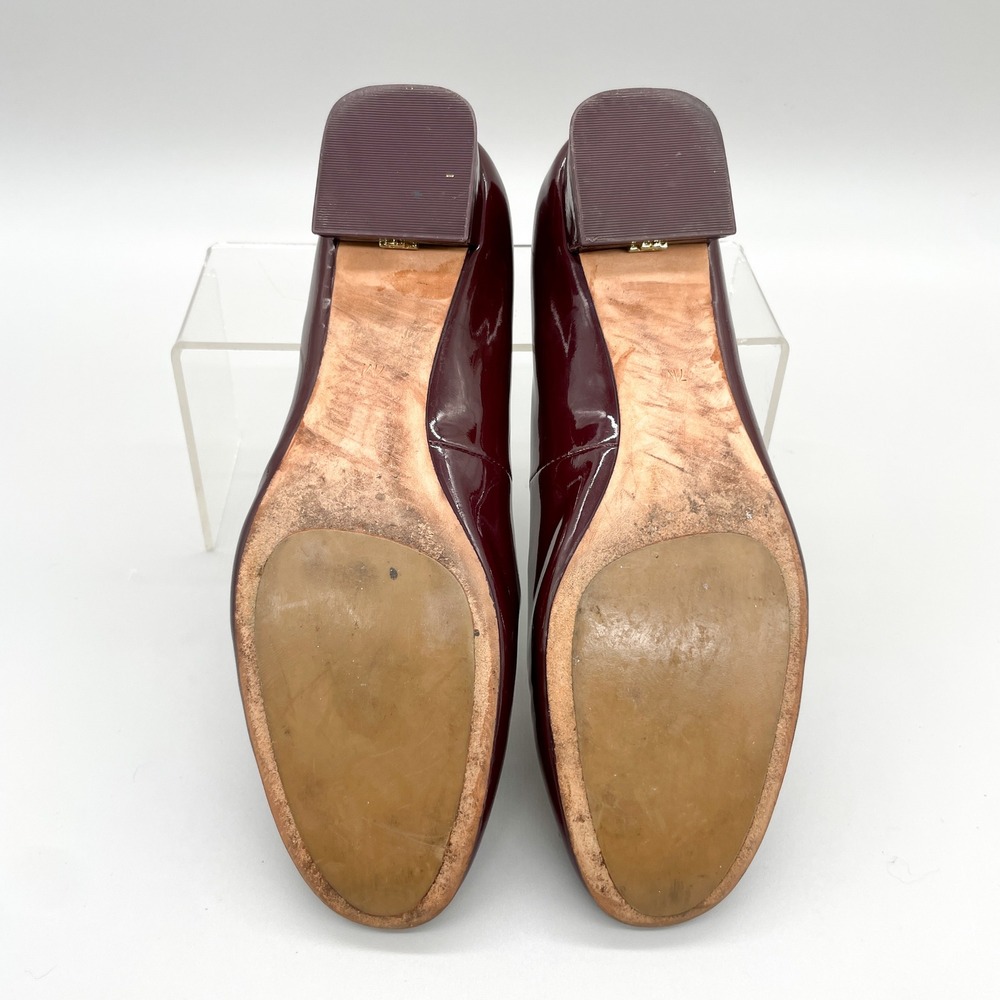 Tory Burch Gigi Pumps Womens 7M Burgundy Patent Leather Low Heel Gold Logo - Picture 11 of 12
